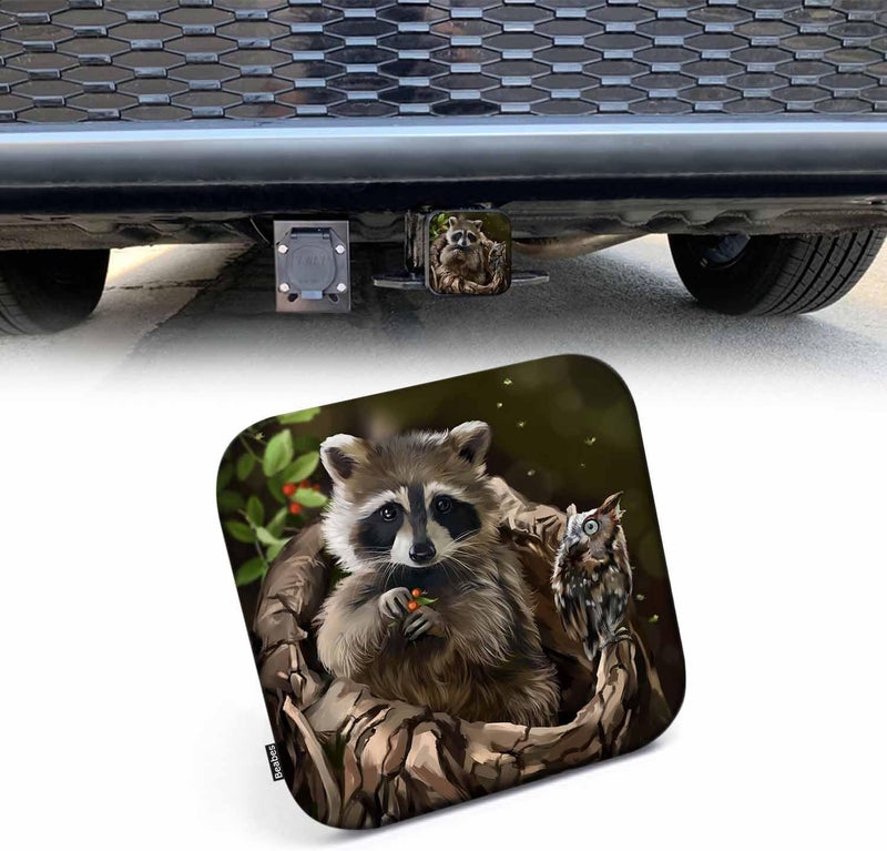 Beabes Raccoon 2" Hitch Cover Forest Animal Berries Owl Raccoon Hitch Tube Covers Keep Trailer Hitch Receiver Tube Clean and Protected for Sedans Tractors Trucks Cars - Image 1